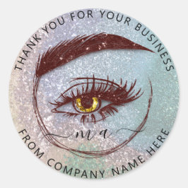 Eyelash Logo Name Holograaf Dank Brown MUA Ronde Sticker