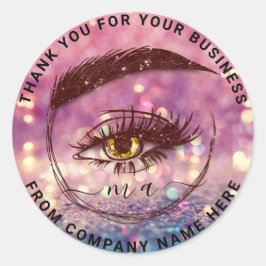 Eyelash Logo Name Holograaf Dank Glitter Roos Ronde Sticker