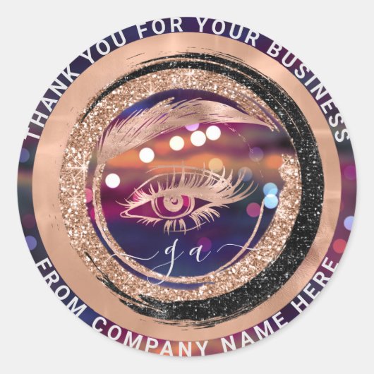 Eyelash Logo Name Holograaf Dank Monogram Classy Ronde Sticker (Voorkant)