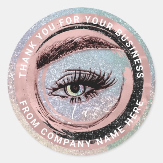 Eyelash Logo Name Holograaf Dank Monogram Makeup Ronde Sticker (Voorkant)