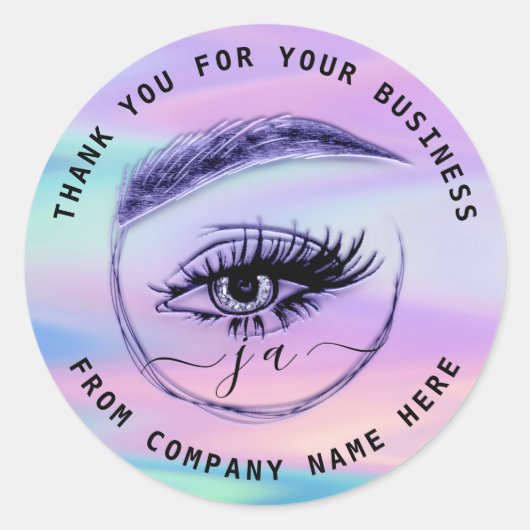 Eyelash Logo Name Holograaf Dank Monogram Paars Ronde Sticker (Voorkant)