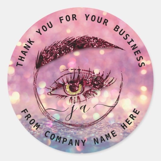 Eyelash Logo Name Holograaf Dank Monogram Roos Ronde Sticker (Voorkant)