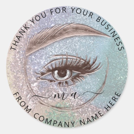 Eyelash Logo Name Holograph Bedankt Glitter MUA Ronde Sticker (Voorkant)