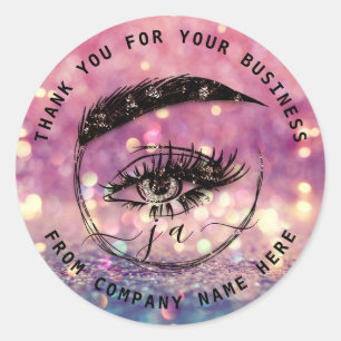 Eyelash Logo Name Web Holograph Dank MonogramRoze Ronde Sticker