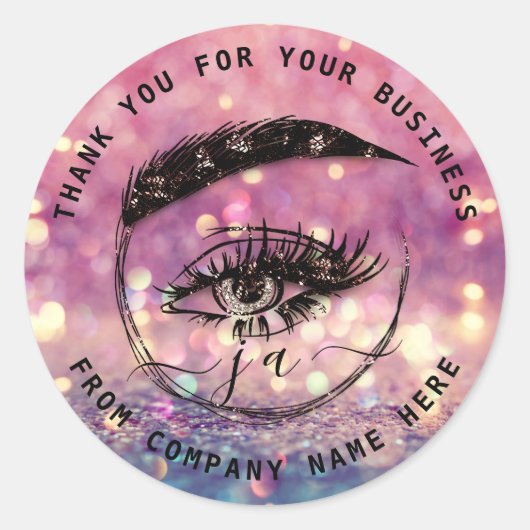Eyelash Logo Name Web Holograph Dank MonogramRoze Ronde Sticker (Voorkant)
