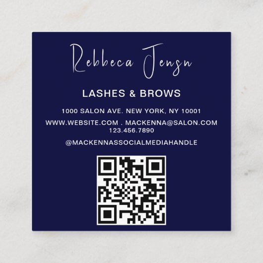 Eyelash Make-up Artist Blue Beauty Salon QR-code Vierkante Visitekaartje (Achterkant)