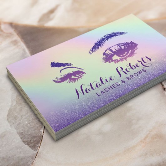 Eyelash Makeup Artiest Paars Glitter Holographic Visitekaartje