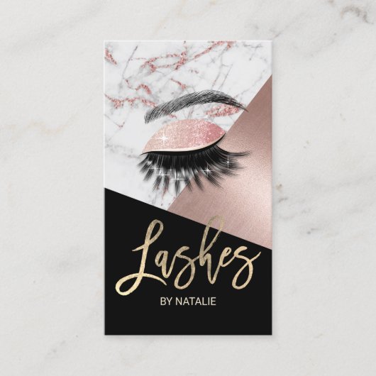 Eyelash Makeup Artiest Roos Gold Marble Salon Visitekaartje (Voorkant)