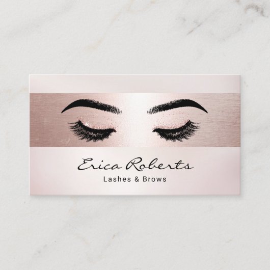 Eyelash Makeup Artiest Roos Gold Stripe Salon Visitekaartje (Voorkant)