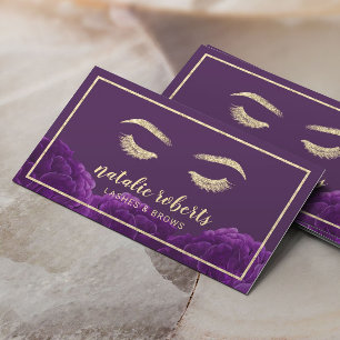 Eyelash Makeup Artist Gold Lijst Paarse Floral Visitekaartje
