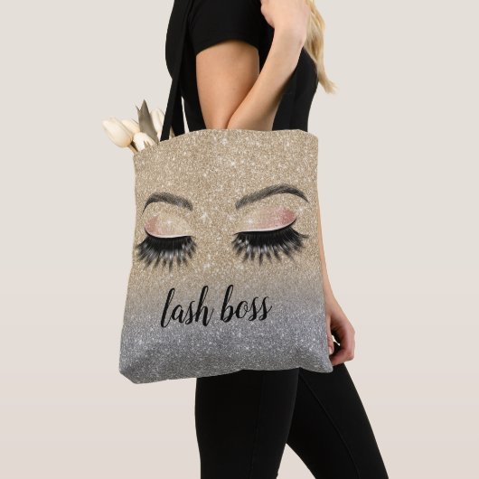 Eyelash Makeup Artist Lash Boss Chic Gold Glitter Tote Bag (Dichtbij)