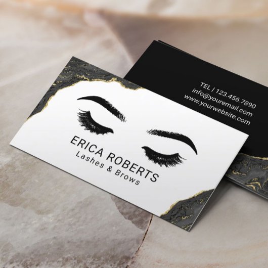 Eyelash Makeup Artist Modern Black Geode Salon Visitekaartje
