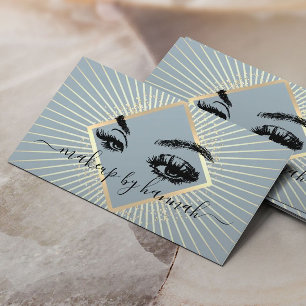 Eyelash Makeup Artist Modern Dusty Blue Gold Salon Visitekaartje