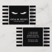 Eyelash Makeup Artist Modern Silver Stripes Visitekaartje (Voorkant / Achterkant)
