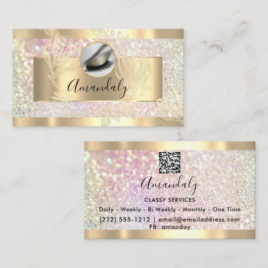 Eyelash Makeup Artist QR Code Logo Glitter Visitekaartje (Voorkant / Achterkant)