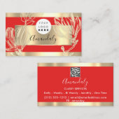 Eyelash Makeup Artist QR Code Logo Red Gold Lijst Visitekaartje (Voorkant / Achterkant)