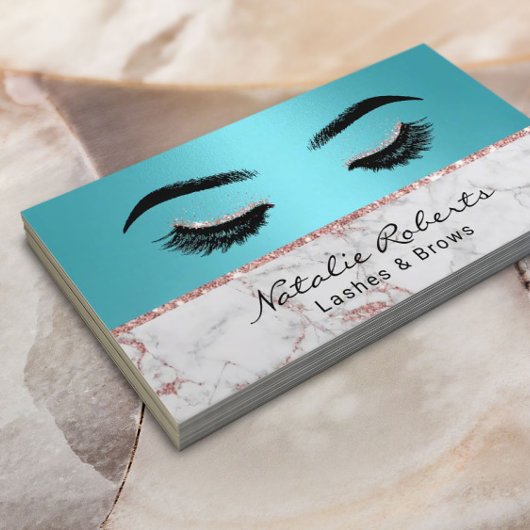 Eyelash Makeup Artist Turquoise Roos Gold Marble Visitekaartje