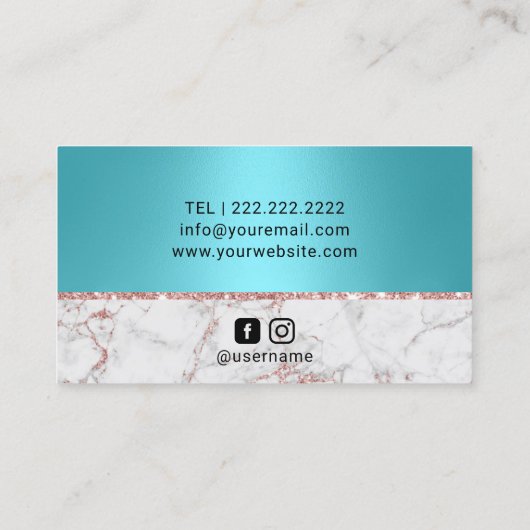 Eyelash Makeup Artist Turquoise Roos Gold Marble Visitekaartje (Achterkant)