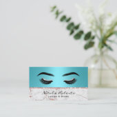 Eyelash Makeup Artist Turquoise Roos Gold Marble Visitekaartje (Staand voorkant)