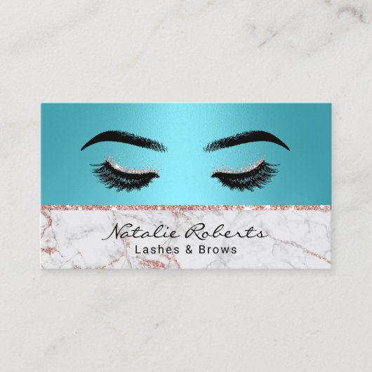Eyelash Makeup Artist Turquoise Roos Gold Marble Visitekaartje (Voorkant)