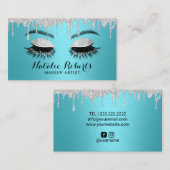Eyelash Makeup Artist Turquoise & Silver Salon Visitekaartje (Voorkant / Achterkant)