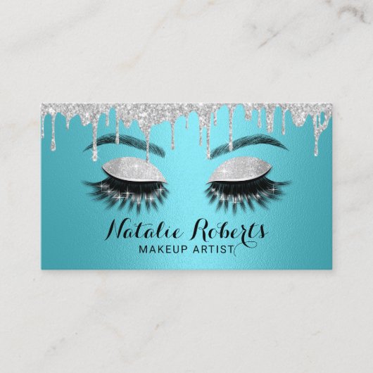 Eyelash Makeup Artist Turquoise & Silver Salon Visitekaartje (Voorkant)
