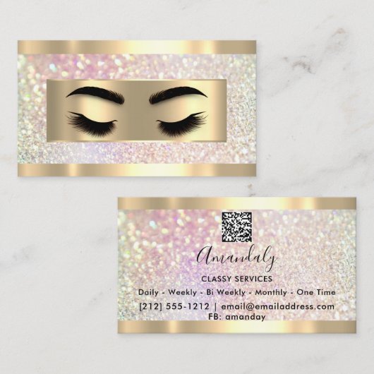 Eyelash Makeup Holograaf QR Code Logo Glitter Visitekaartje (Voorkant / Achterkant)