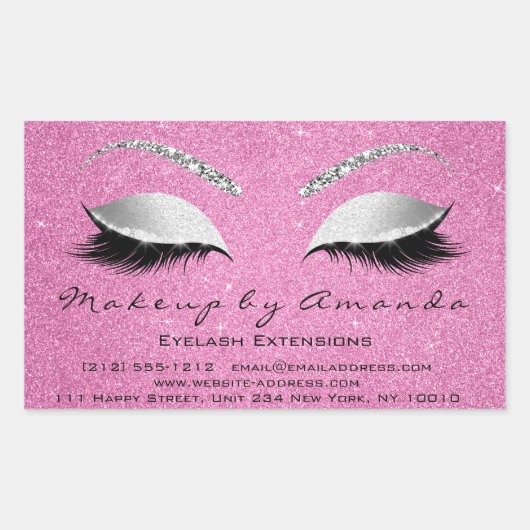 Eyelash Makeup RSVP Beauty Pink Rose Gray Glitter Rechthoekige Sticker (Voorkant)