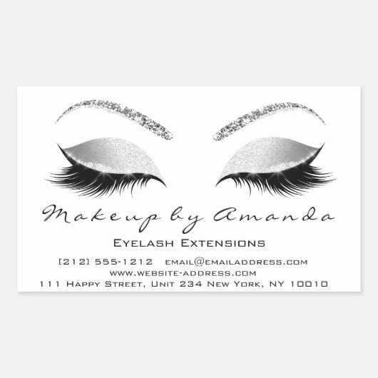 Eyelash Makeup RSVP Beauty White Grey Glitter Rechthoekige Sticker (Voorkant)