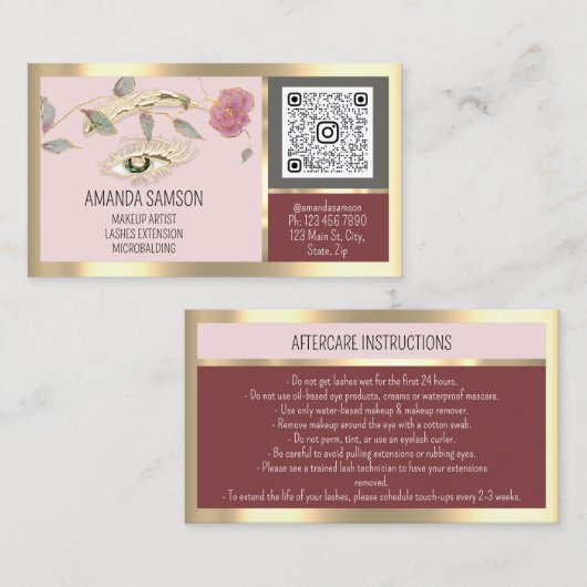 Eyelash-microblade QR CODE Aftercare Instructies Visitekaartje (Voorkant / Achterkant)