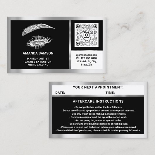 Eyelash-microblade QRCODE Aftercare BlackWhiteGrey Visitekaartje (Voorkant / Achterkant)