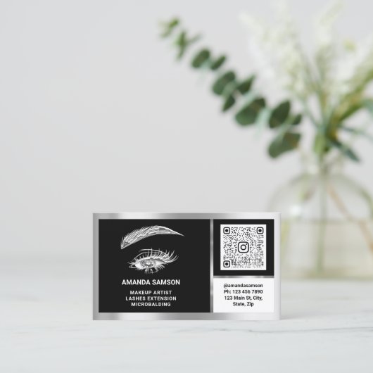 Eyelash-microblade QRCODE Aftercare BlackWhiteGrey Visitekaartje (Staand voorkant)
