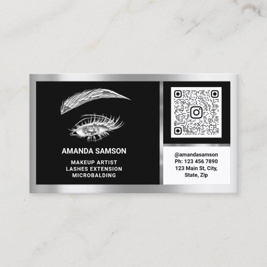Eyelash-microblade QRCODE Aftercare BlackWhiteGrey Visitekaartje (Voorkant)