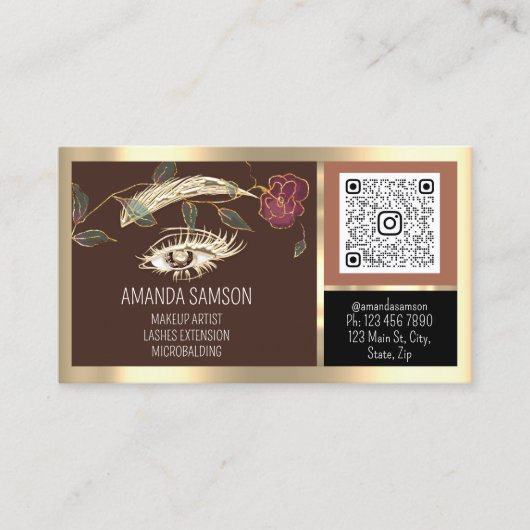 Eyelash Microblade QRCODE Aftercare Brown Roos Visitekaartje (Voorkant)