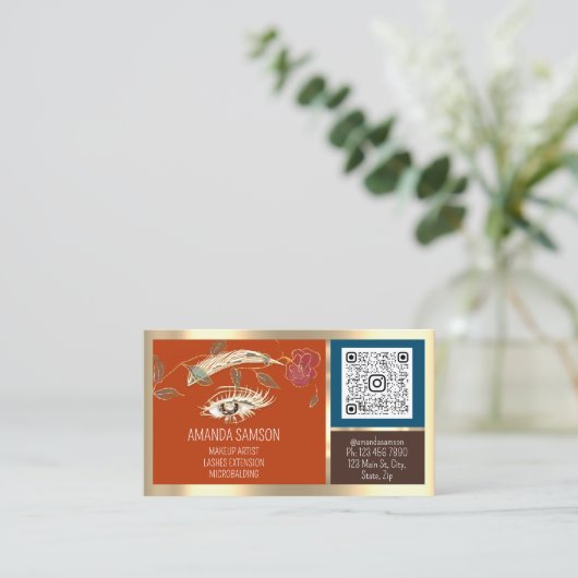 Eyelash Microblade QRCODE Aftercare Brown RoseGold Visitekaartje (Staand voorkant)