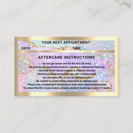 Eyelash-microblade QRCODE Aftercare Gold Holograaf Visitekaartje (Achterkant)