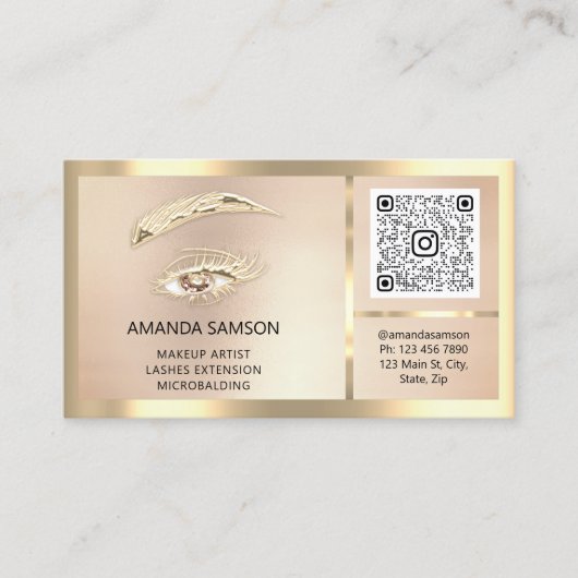 Eyelash-microblade QRCODE Aftercare-Roos omgeven Visitekaartje (Voorkant)