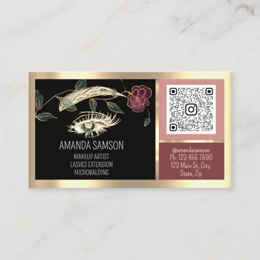 Eyelash-microblade QRCODE Aftercare Roos zwart Visitekaartje (Voorkant)