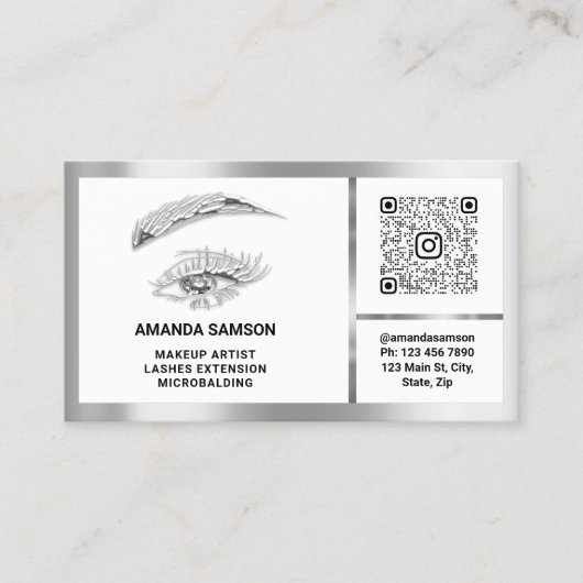 Eyelash-microblade QRCODE Aftercare Silver White Visitekaartje (Voorkant)