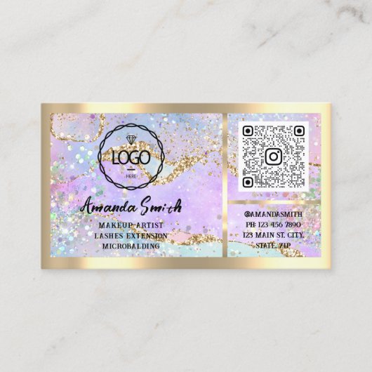 Eyelash Microblade QRCode Logo Holograaf Aftercare Visitekaartje (Voorkant)