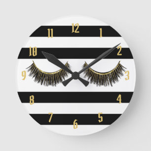Eyelash Modern Black & White Stripes Ronde Klok