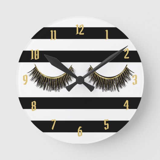 Eyelash Modern Black & White Stripes Ronde Klok (Voorkant)