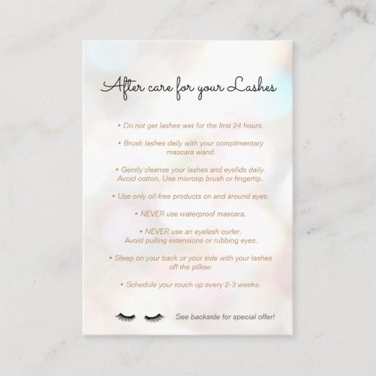 Eyelash Natercare Instructions Referral Bokeh (Voorkant)