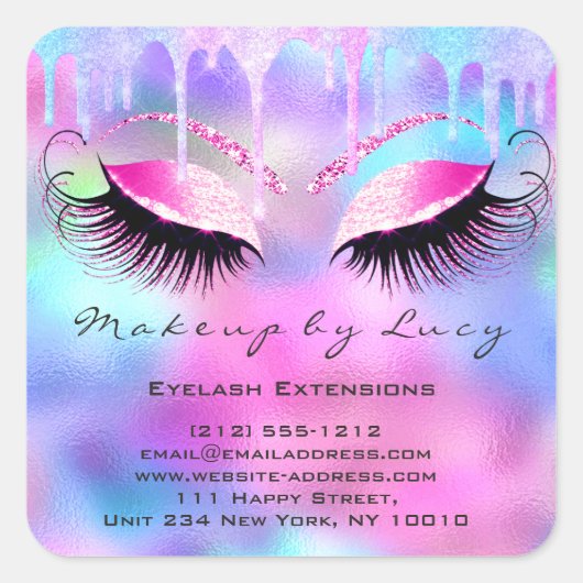 Eyelash Professional Makeup Unicorn Holograaf Naam Vierkante Sticker (Voorkant)