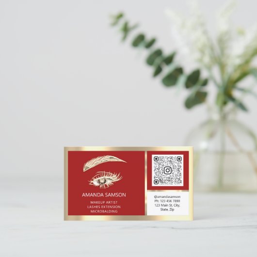 Eyelash QR CODE Aftercare Red Gold Visitekaartje (Staand voorkant)