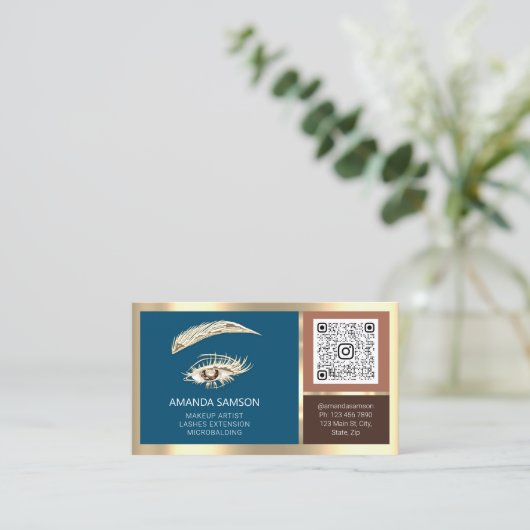 Eyelash QR CODE Aftercare Roos Logo Blu Visitekaartje (Staand voorkant)