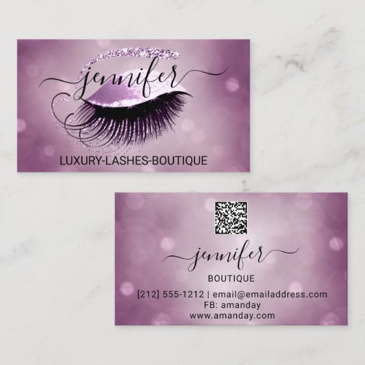 Eyelash QR Code Logo Glitter Roos Roze Visitekaartje (Voorkant / Achterkant)