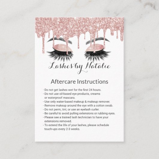 Eyelash Salon Roos Gold Drip Aftercare Instruction Visitekaartje (Voorkant)