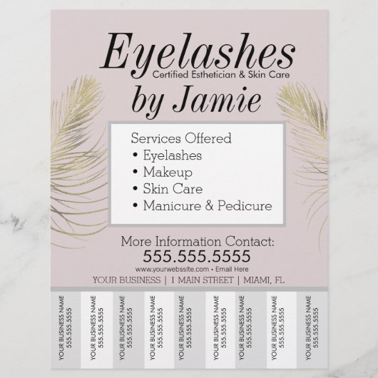 Eyelash Service roze Gold Business Tear Off Strips Flyer (Voorkant)