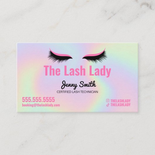 EyeLash Tech Lash Beauty Salon Holographic Rainbow Visitekaartje (Voorkant)